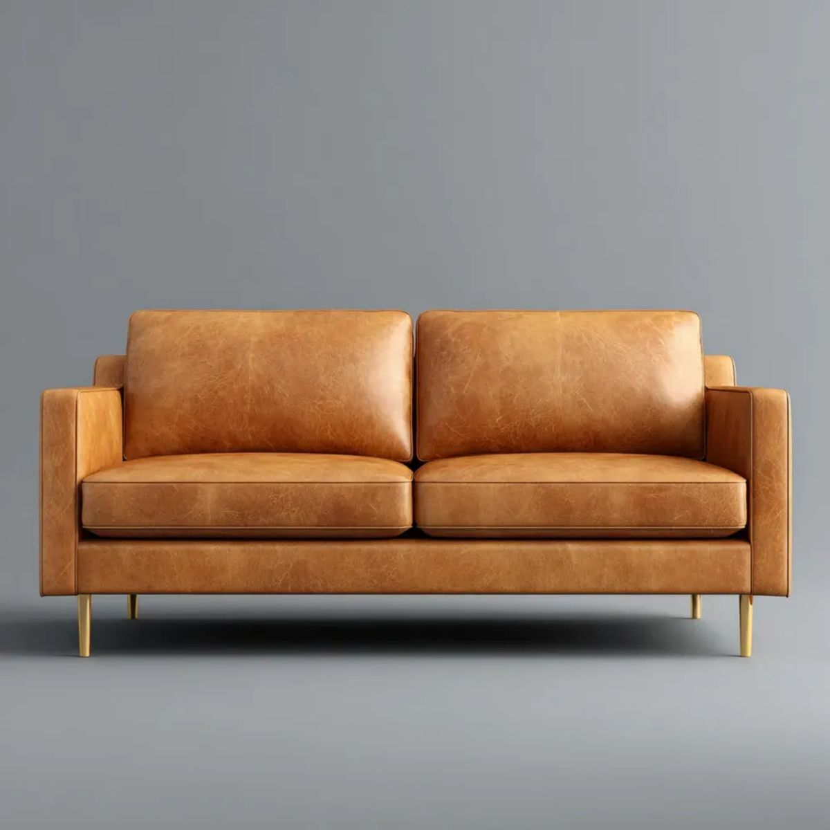 Dwuosobowa sofa z tapicerką z ekoskóry PU, koniakowo-złota, 160 × 85 × 82 cm