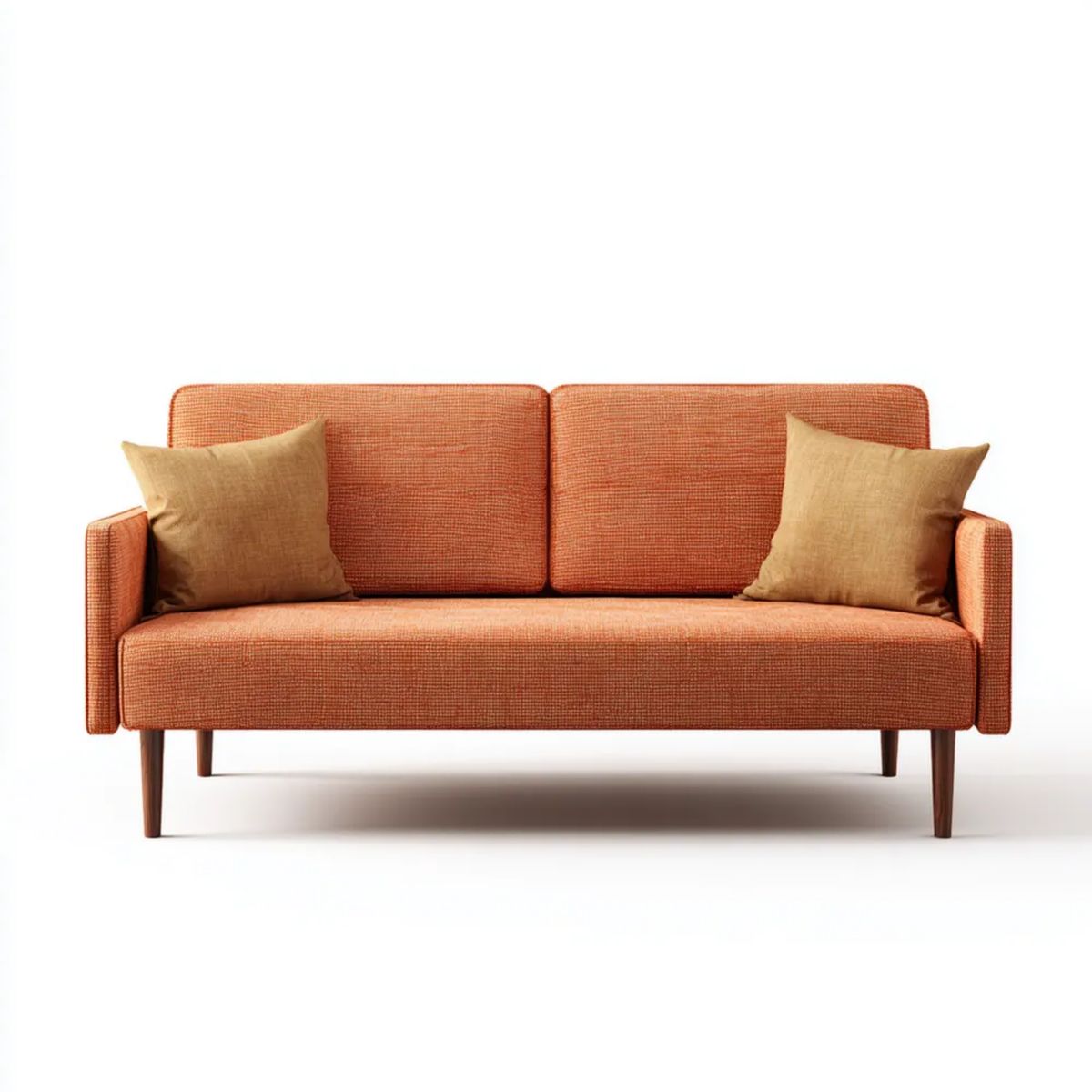 Sofa dwuosobowa pomarańczowa z tapicerką poliestrową i drewnianymi nogami, 180 x 82 x 84 cm