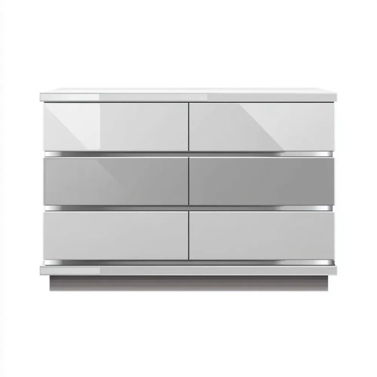 Biała komoda sypialniana z MDF na wysoki połysk, 120 x 40 x 80 cm, 6 szuflad