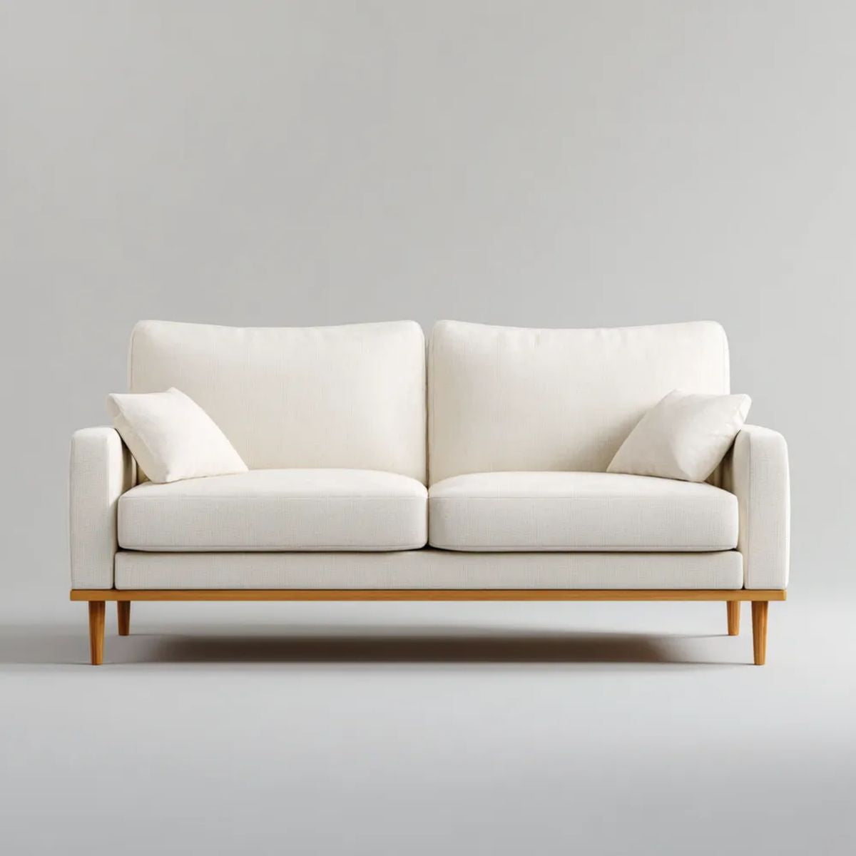 Kremowa sofa dwuosobowa z tapicerką poliestrową i drewnianą ramą, 180 × 85 × 82 cm
