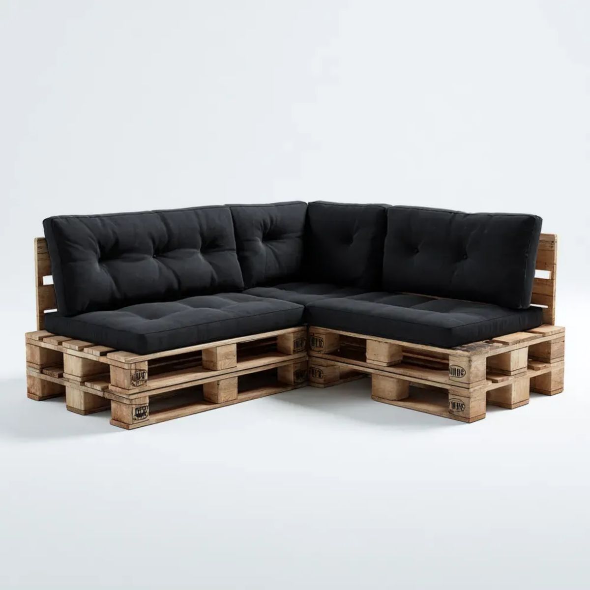 Narożna sofa ogrodowa z palet z litego drewna sosnowego, czarna i naturalny brąz, 200 x 120 x 80 cm