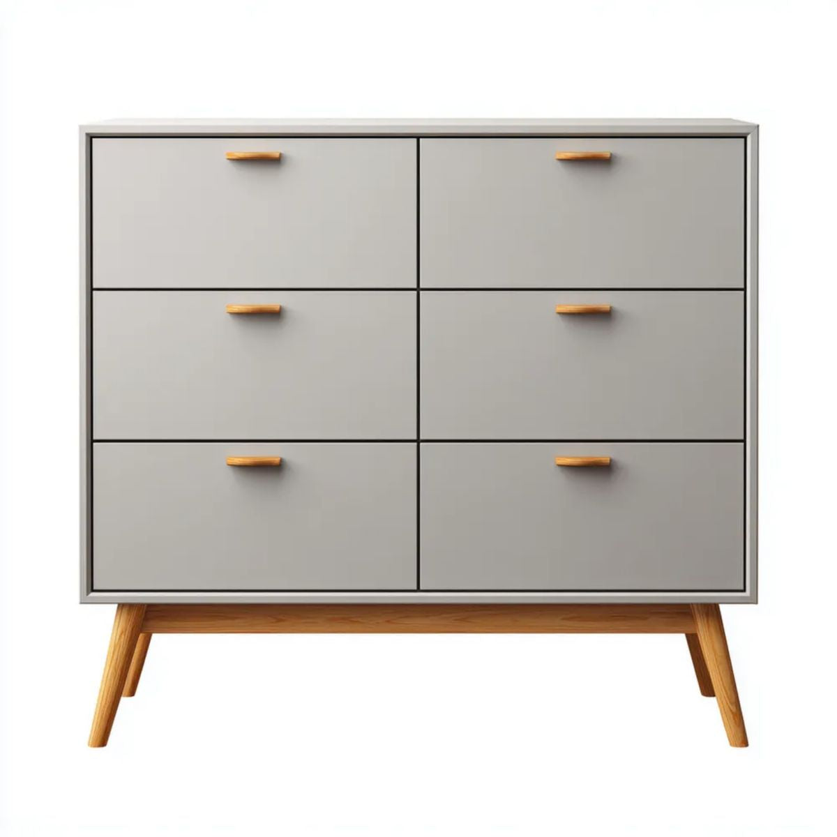 Szara komoda z 6 szufladami z płyty MDF i litego drewna sosnowego, 120 x 40 x 95 cm