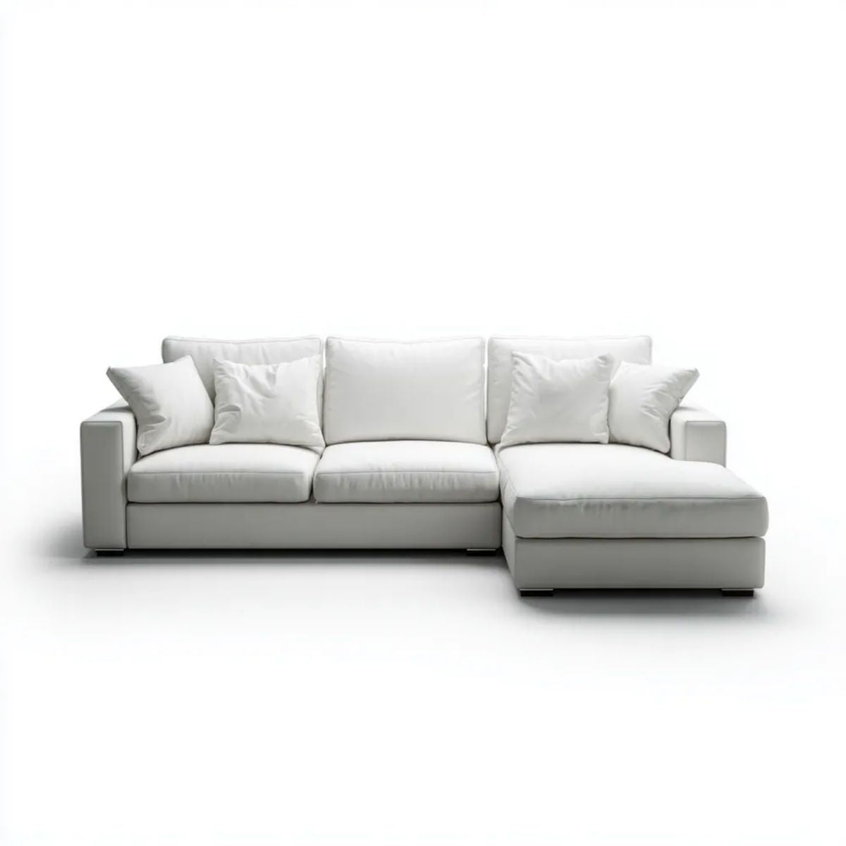 Biała sofa narożna w kształcie L z prawostronnym szezlongiem, tapicerowana tkaniną, 260 × 160 × 85 cm