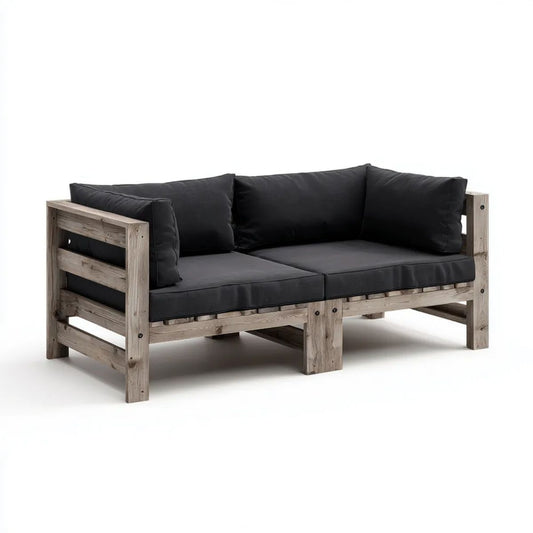 Dwuosobowa sofa ogrodowa z litego drewna sosnowego 160 x 80 x 75 cm szaro-czarna