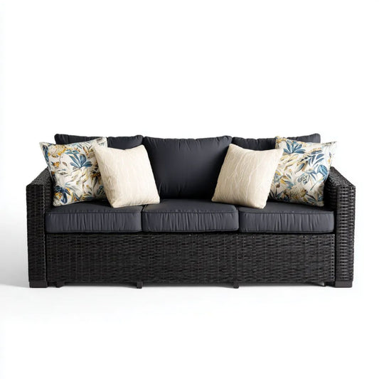 3-osobowa sofa ogrodowa z technorattanu, antracytowa, 200 x 75 x 85 cm