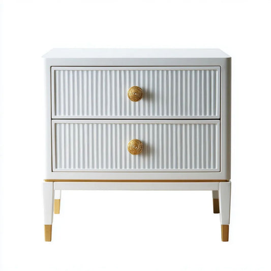 Biała szafka nocna z płyty MDF 50 x 40 x 60 cm z 2 szufladami, biało-złota