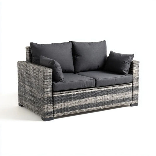 Dwuosobowa sofa ogrodowa z technorattanu, szara/antracytowa, 130 × 75 × 65 cm