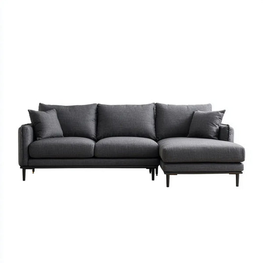 Antracytowa sofa narożna w kształcie L z szezlongiem po prawej stronie, tapicerka poliestrowa, 280 x 160 x 85 cm