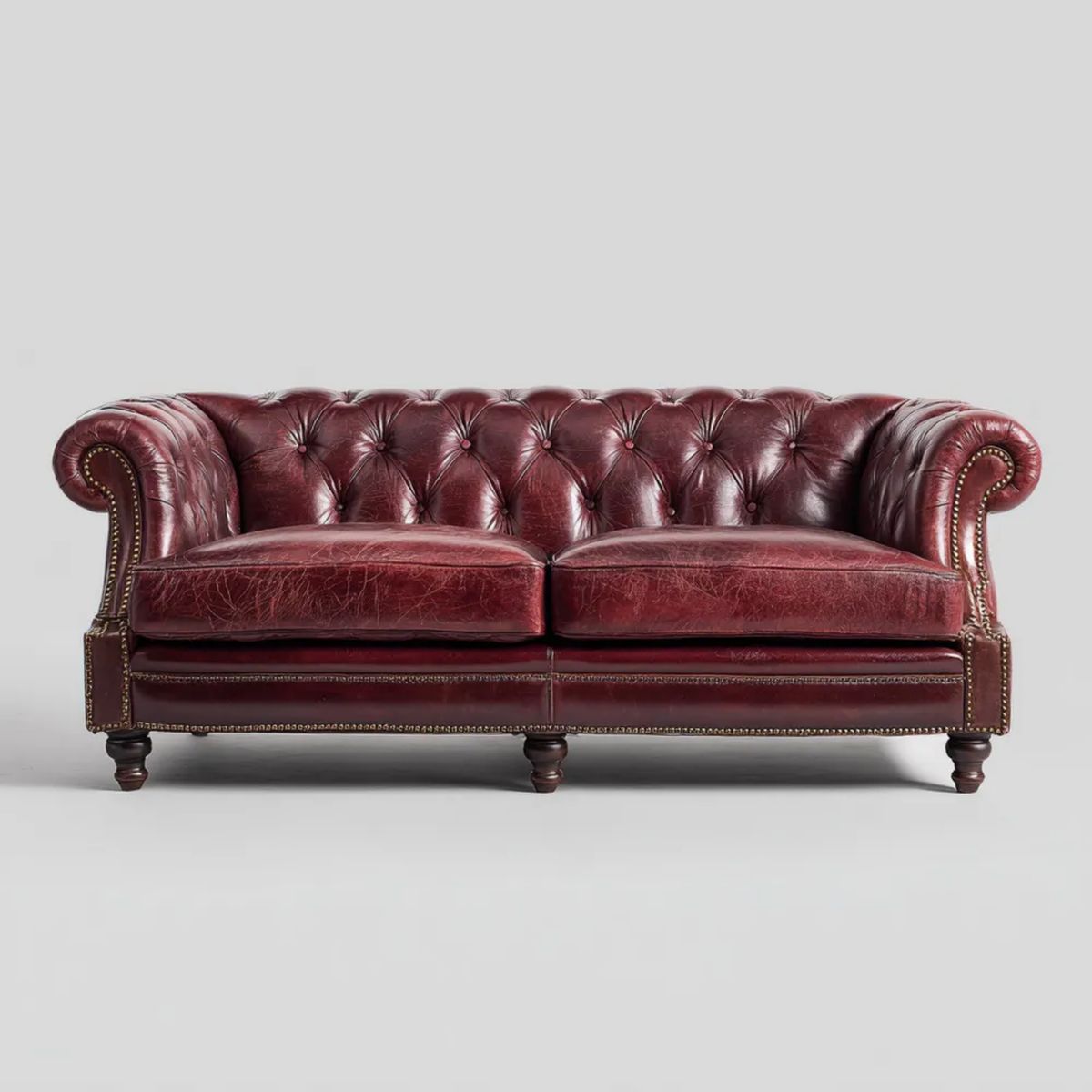 Dwuosobowa sofa Chesterfield z tapicerką z PU, bordowa, 180 x 90 x 78 cm