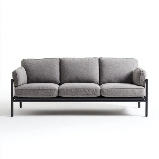 Sofa trzyosobowa szara z tapicerką poliestrową i stalową ramą 200 x 80 x 82 cm