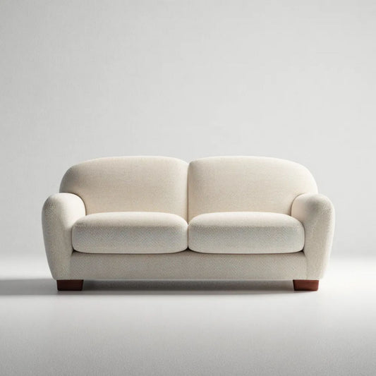 Kremowa sofa dwuosobowa z tapicerką z tkaniny i drewnianymi nogami, 160 × 85 × 78 cm
