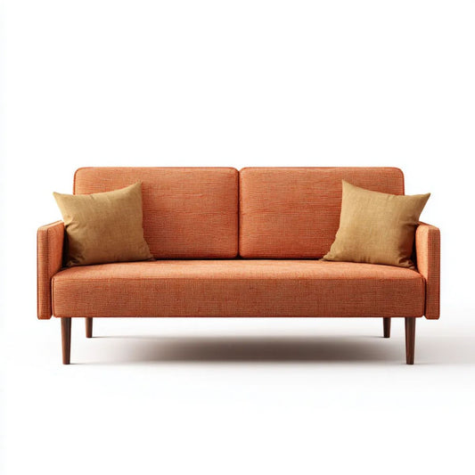 Sofa dwuosobowa pomarańczowa z tapicerką poliestrową i drewnianymi nogami, 180 x 82 x 84 cm