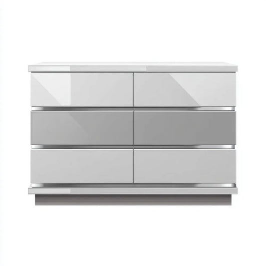 Biała komoda sypialniana z MDF na wysoki połysk, 120 x 40 x 80 cm, 6 szuflad