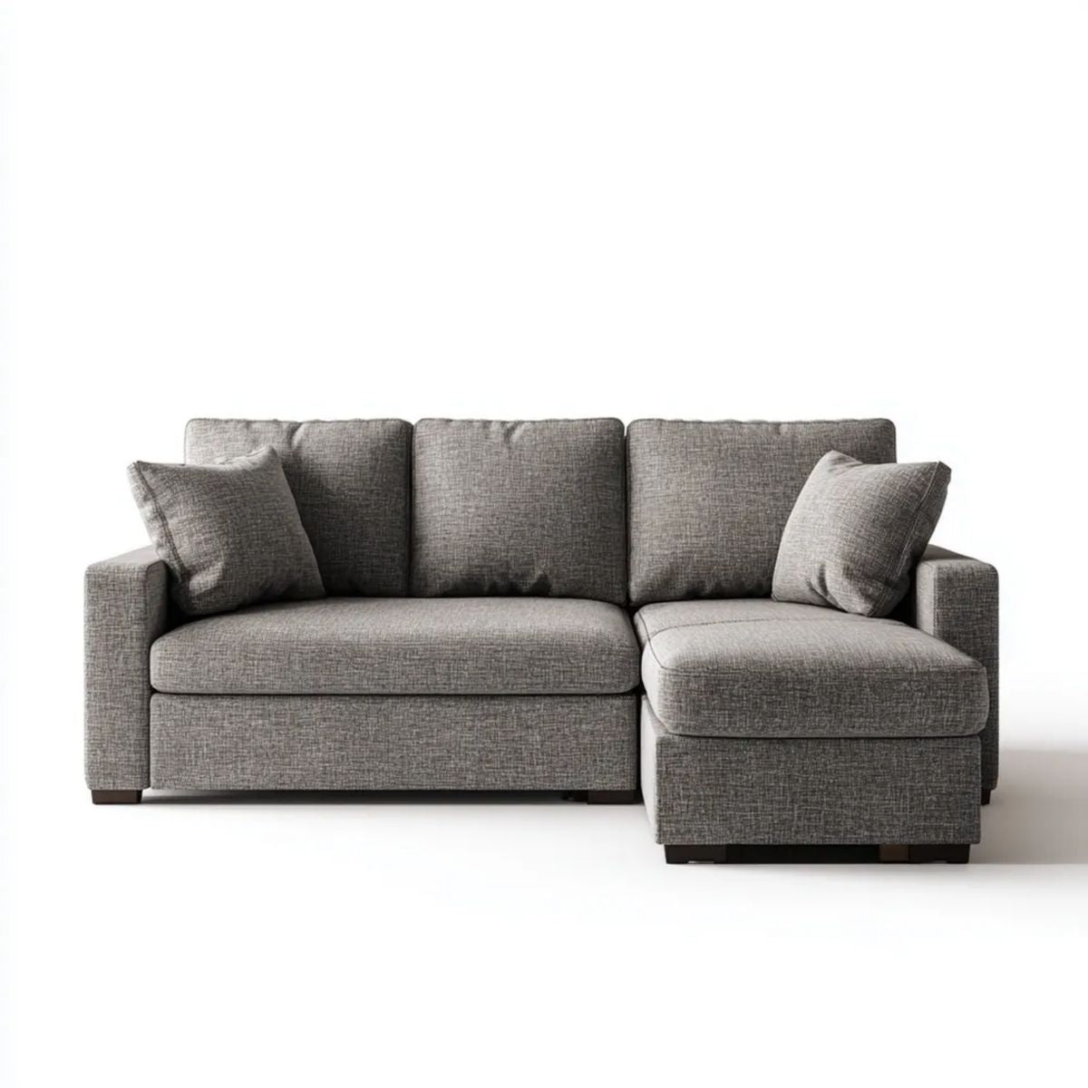 Prawostronna sofa narożna w kształcie L z szezlongiem, szara, tapicerowana tkaniną, 250 x 160 x 85 cm