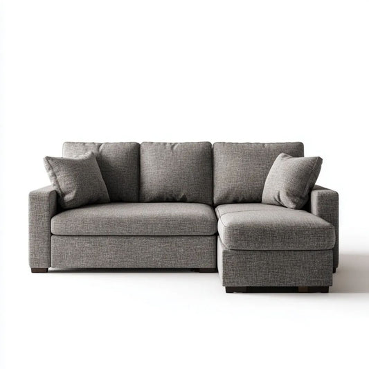 Prawostronna sofa narożna w kształcie L z szezlongiem, szara, tapicerowana tkaniną, 250 x 160 x 85 cm