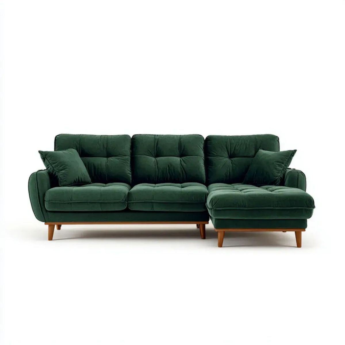 Zielona sofa narożna z prawostronnym szezlongiem, tapicerka poliestrowa, 250 × 160 × 88 cm