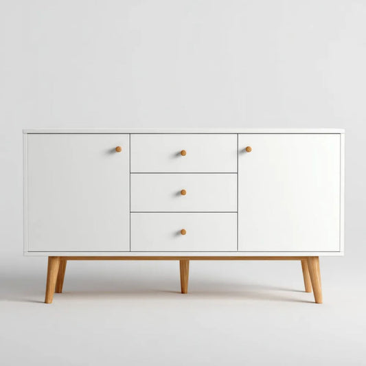 Biała komoda z MDF i drewna sosnowego 160 x 40 x 85 cm