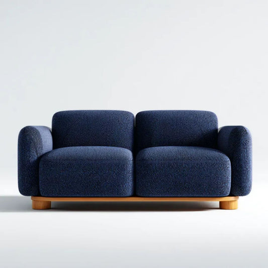 Dwuosobowa sofa granatowa z poliestru z drewnianą podstawą, 170 x 88 x 78 cm