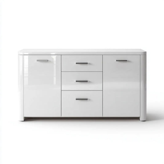 Biała komoda z płyty MDF 160 x 40 x 90 cm z 2 szafkami i 3 szufladami