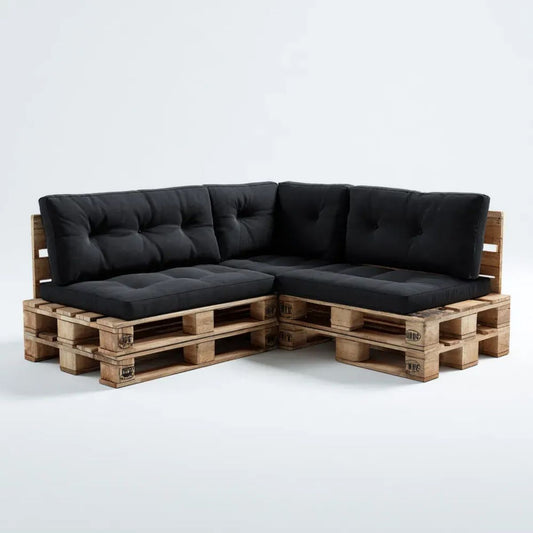 Narożna sofa ogrodowa z palet z litego drewna sosnowego, czarna i naturalny brąz, 200 x 120 x 80 cm