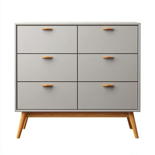 Szara komoda z 6 szufladami z płyty MDF i litego drewna sosnowego, 120 x 40 x 95 cm