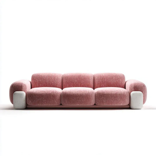 Trzyosobowa sofa różowa z tapicerką poliestrową, 230 x 95 x 78 cm