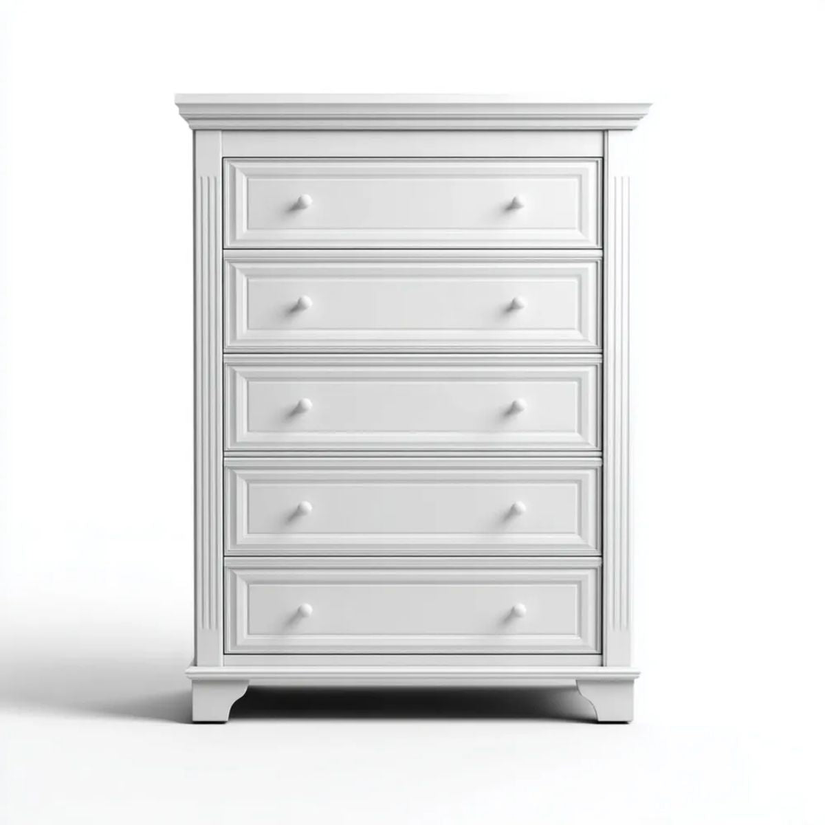 Biała komoda z płyty MDF, 5 szuflad, 90 × 45 × 140 cm