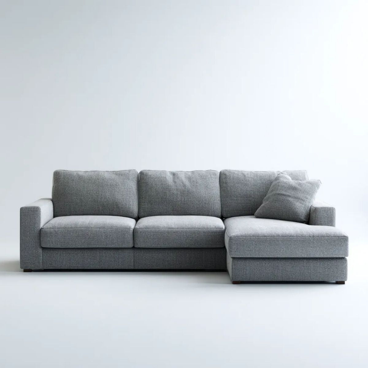 Prawostronna sofa narożna w kształcie L z tkaniny, szara, 270 x 165 x 85 cm