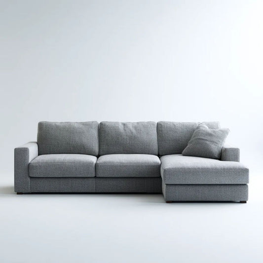 Prawostronna sofa narożna w kształcie L z tkaniny, szara, 270 x 165 x 85 cm