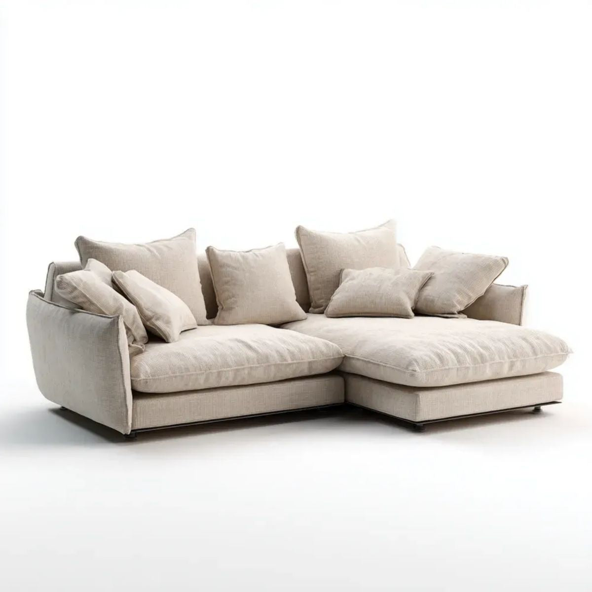 Beżowa sofa narożna prawostronna z poliestru w kształcie L, 290 × 170 × 85 cm